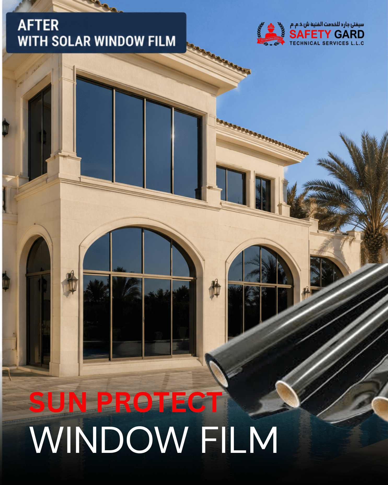 Sun control film applied to Dubai building glass
